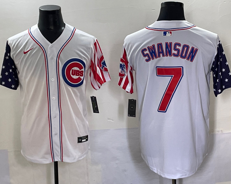 Men's Chicago Cubs Dansby Swanson #7 White Jersey