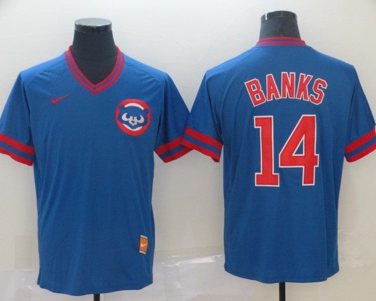 Men's Chicago Cubs Ernie Banks #14 Blue Jersey