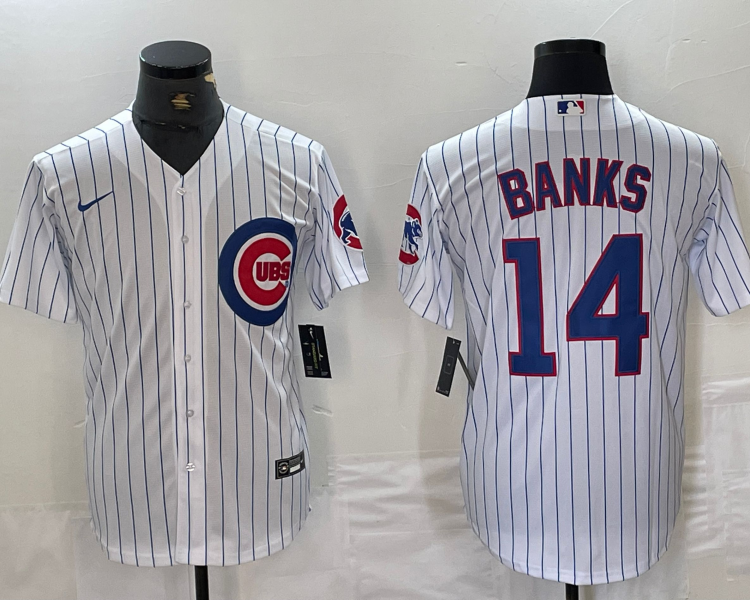 Men's Chicago Cubs Ernie Banks #14 White Baseball Jersey