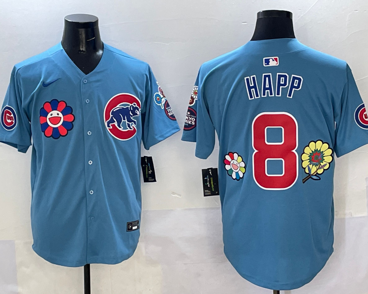 Men's Chicago Cubs Ian Happ #8 Light Blue Jersey