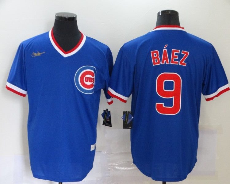 Men's Chicago Cubs Javier Baez #9 Blue Jersey