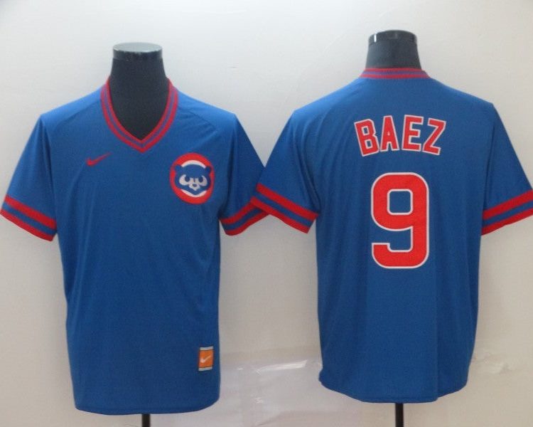 Men's Chicago Cubs Javier Baez #9 Blue Stitched Jersey