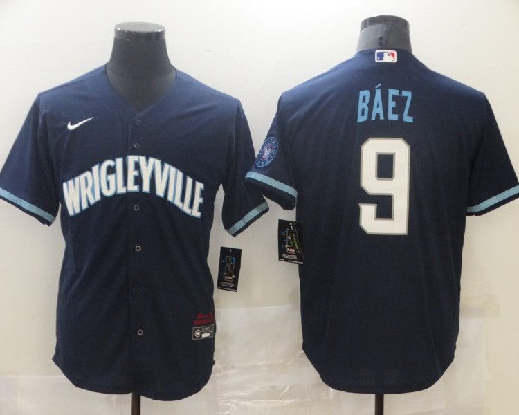Men's Chicago Cubs Javier Baez #9 Navy Baseball Jersey