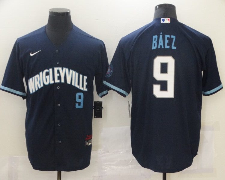 Men's Chicago Cubs Javier Baez #9 Navy Jersey