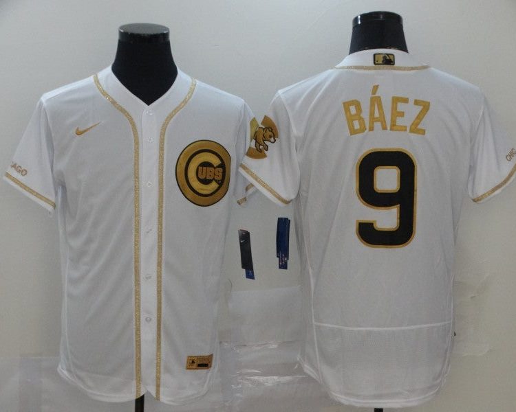 Men's Chicago Cubs Javier Baez #9 White Alternate Jersey