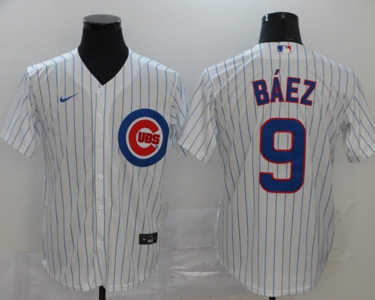 Men's Chicago Cubs Javier Baez #9 White Baseball Jersey