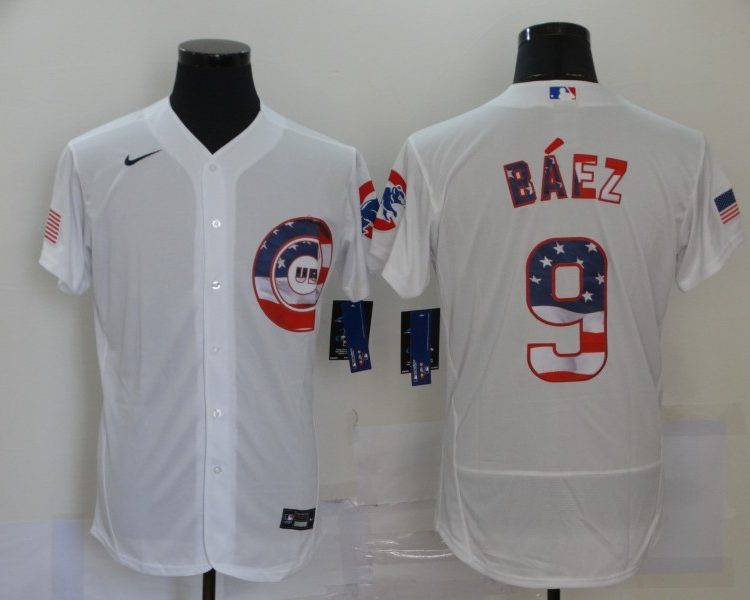 Men's Chicago Cubs Javier Baez #9 White Stitched Jersey