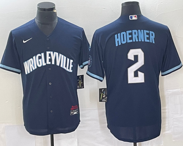 Men's Chicago Cubs Nico Hoerner #2 Navy City Connect Jersey