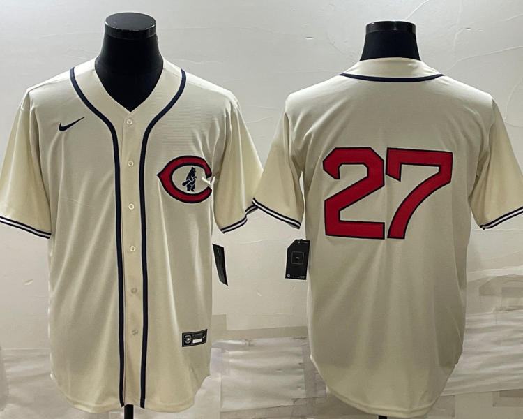 Men's Chicago Cubs Seiya Suzuki #27 Cream Name Jersey