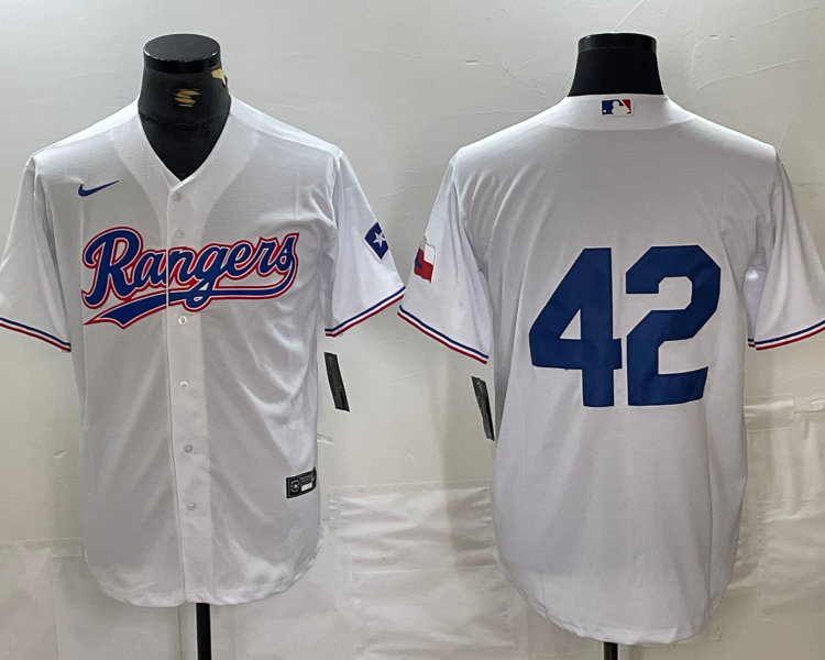 Men's Texas Rangers #42 White 2024 Jackie Robinson Day Home Limited Jersey