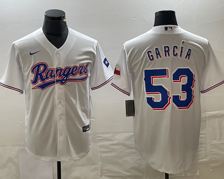 Men's Texas Rangers Adolis Garcia #53 White Home Jersey