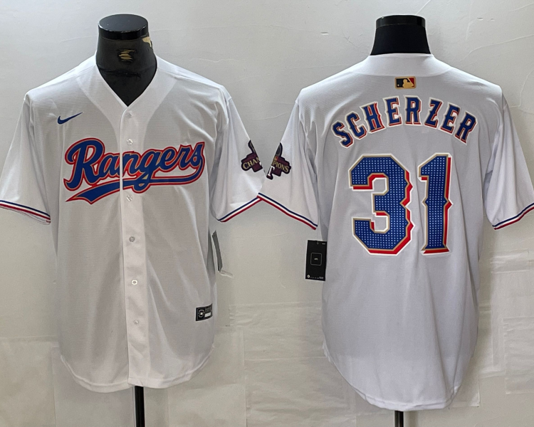 Men's Texas Rangers Max Scherzer #31 White 2024 Gold Collection Limited Jersey
