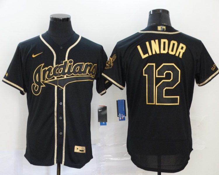 Men's Cleveland Guardians Francisco Lindor #12 Black Jersey