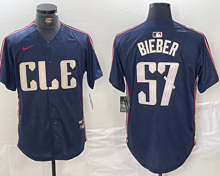 Men's Cleveland Guardians Shane Bieber #57 Navy 2024 City Connect Limited Jersey