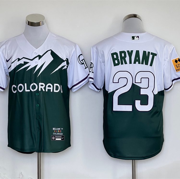 Men's Colorado Rockies Kris Bryant #23 Green City Connect Jersey