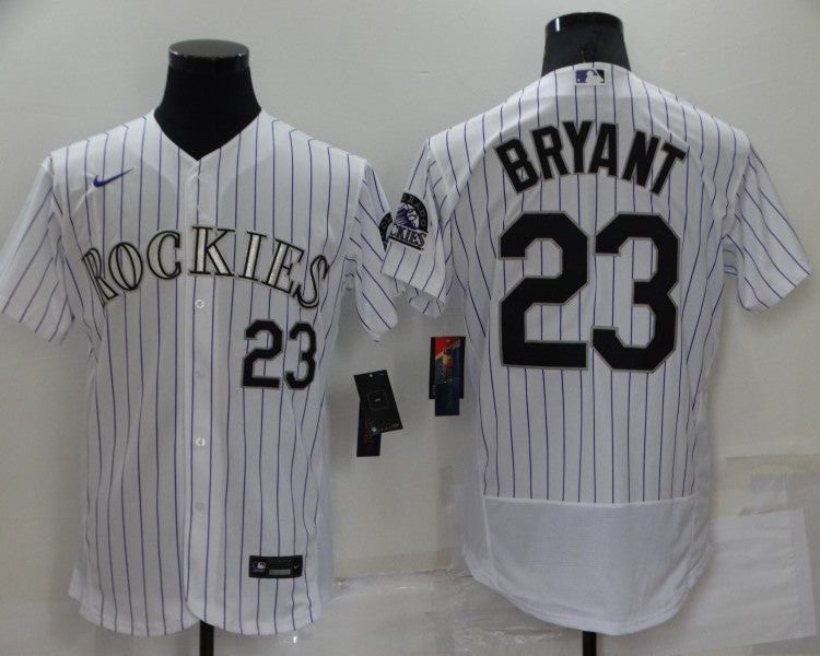 Men's Colorado Rockies Kris Bryant #23 White Baseball Jersey