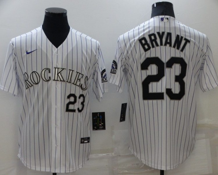 Men's Colorado Rockies Kris Bryant #23 White Baseball Jersey