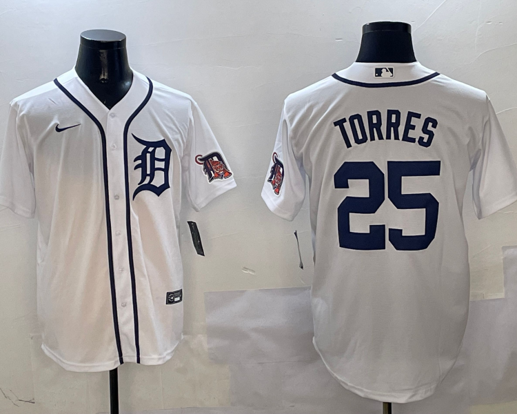 Men's Detroit Tigers Gleyber Torres #25 White Home Jersey