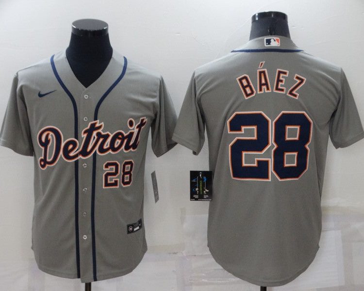 Men's Detroit Tigers Javier Baez #28 Gray Baseball Jersey