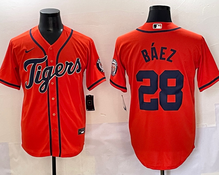 Men's Detroit Tigers Javier Baez #28 Orange Jersey