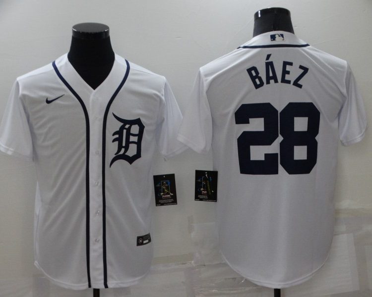 Men's Detroit Tigers Javier Baez #28 White Baseball Jersey