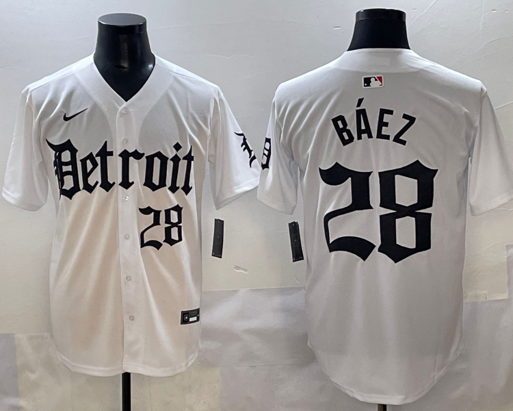 Men's Detroit Tigers Javier Baez #28 White Jersey