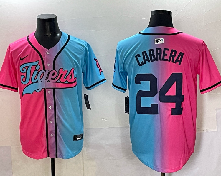 Men's Detroit Tigers Miguel Cabrera #24 Pink/Blue Jersey