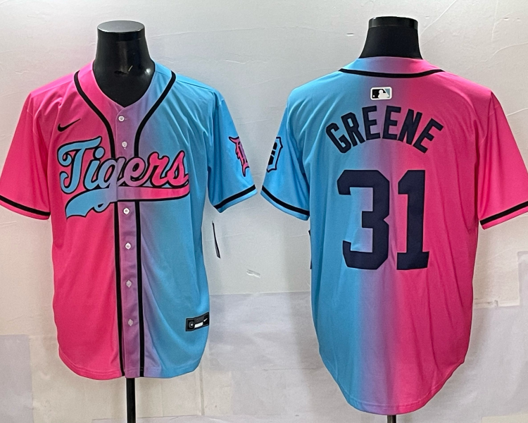 Men's Detroit Tigers Riley Greene #31 Pink/Blue Jersey