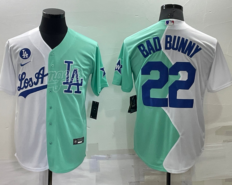 Men's Los Angeles Dodgers Bad Bunny #22 White/Green Baseball Jersey
