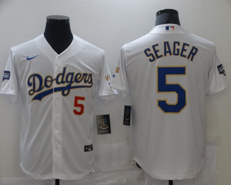 Men's Los Angeles Dodgers Corey Seager #5 White Stitched Jersey