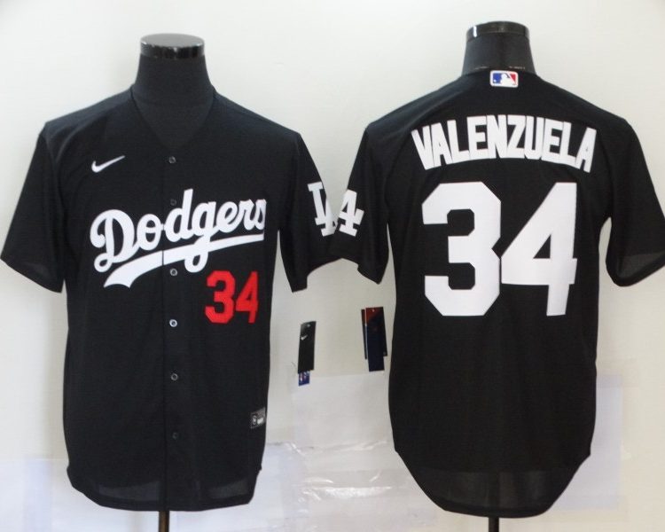 Men's Los Angeles Dodgers Fernando Valenzuela #34 Black Stitched Jersey