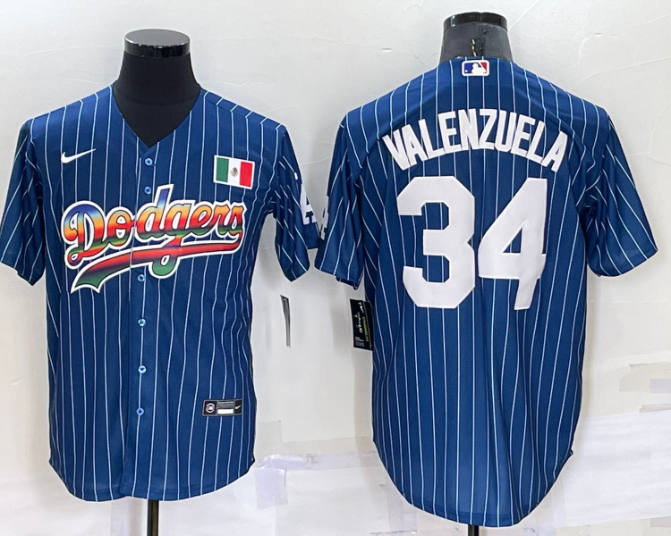 Men's Los Angeles Dodgers Fernando Valenzuela #34 Blue Stitched Jersey