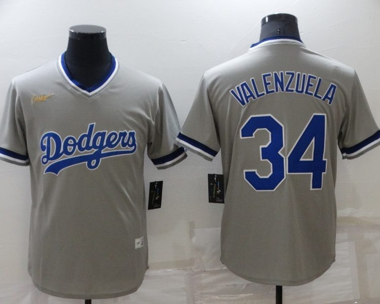 Men's Los Angeles Dodgers Fernando Valenzuela #34 Gray Stitched Jersey