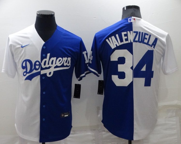 Men's Los Angeles Dodgers Fernando Valenzuela #34 White/Blue Baseball Jersey