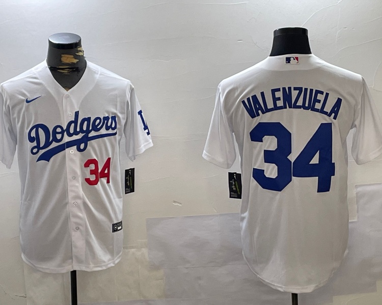Men's Los Angeles Dodgers Fernando Valenzuela #34 White Jersey