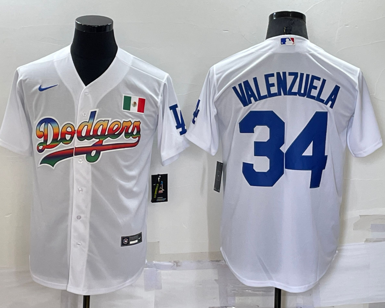 Men's Los Angeles Dodgers Fernando Valenzuela #34 White Stitched Jersey