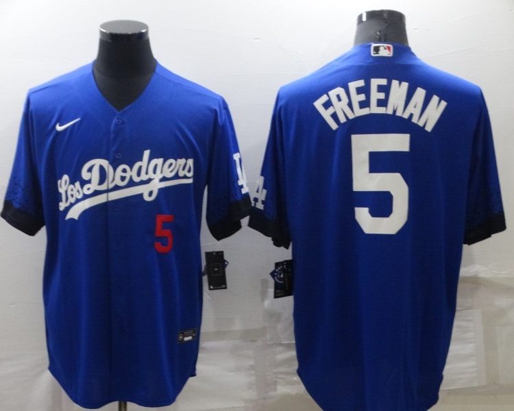 Men's Los Angeles Dodgers Freddie Freeman #5 Blue Stitched Jersey