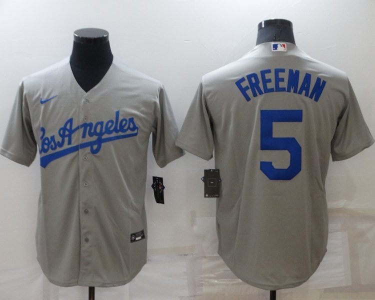 Men's Los Angeles Dodgers Freddie Freeman #5 Gray Baseball Jersey