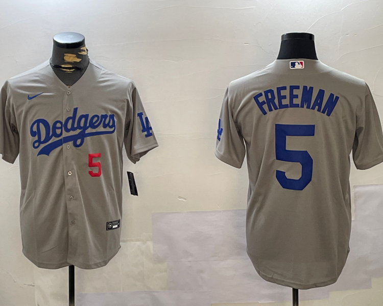 Men's Los Angeles Dodgers Freddie Freeman #5 Gray Stitched Jersey