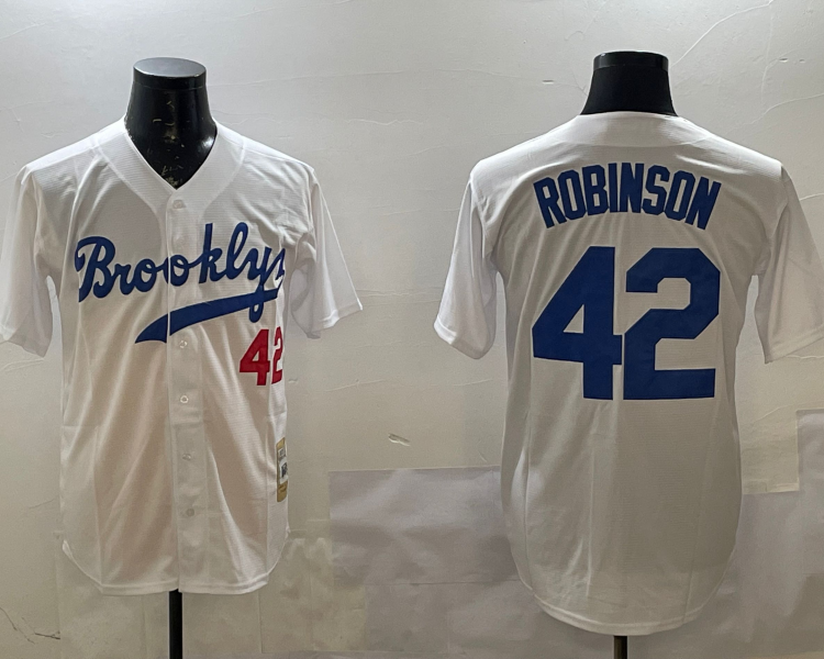 Men's Los Angeles Dodgers Jackie Robinson #42 White Cooperstown Collection Jersey