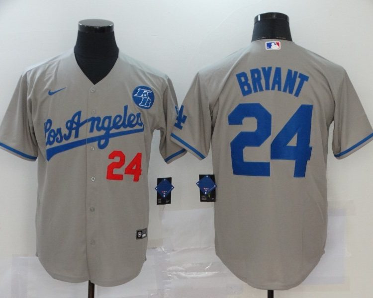 Men's Los Angeles Dodgers Kobe Bryant #24 Gray Baseball Jersey