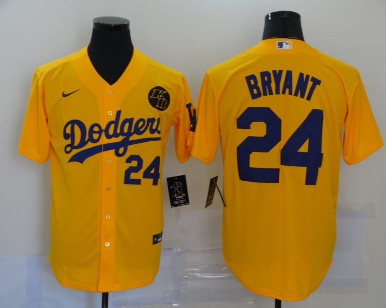 Men's Los Angeles Dodgers Kobe Bryant #24 Yellow Baseball Jersey