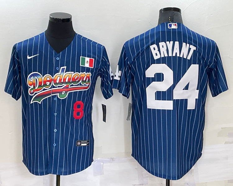 Men's Los Angeles Dodgers Kobe Bryant #8-24 Blue Stitched Jersey