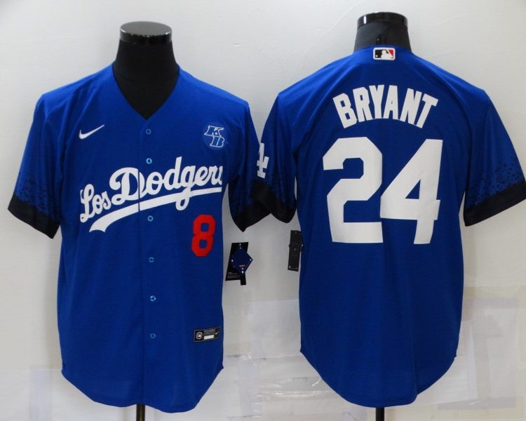 Men's Los Angeles Dodgers Kobe Bryant #8-24 Blue Stitched Jersey