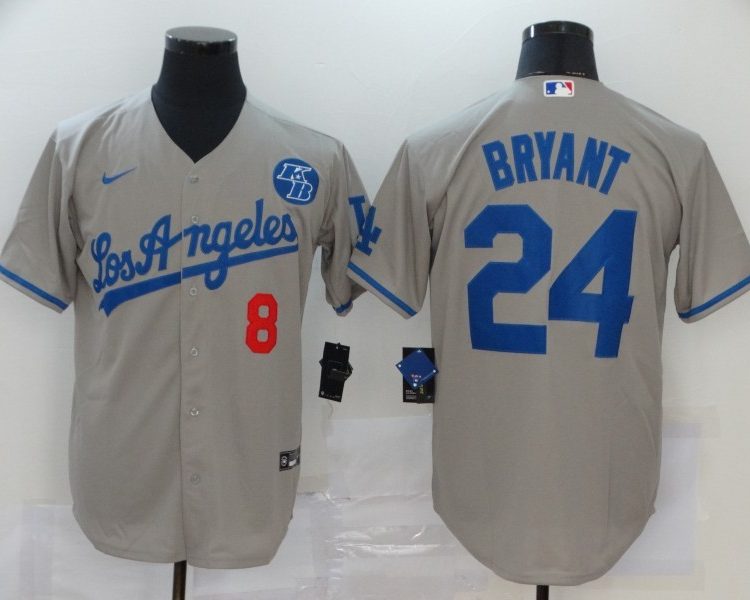 Men's Los Angeles Dodgers Kobe Bryant #8-24 Gray Baseball Jersey