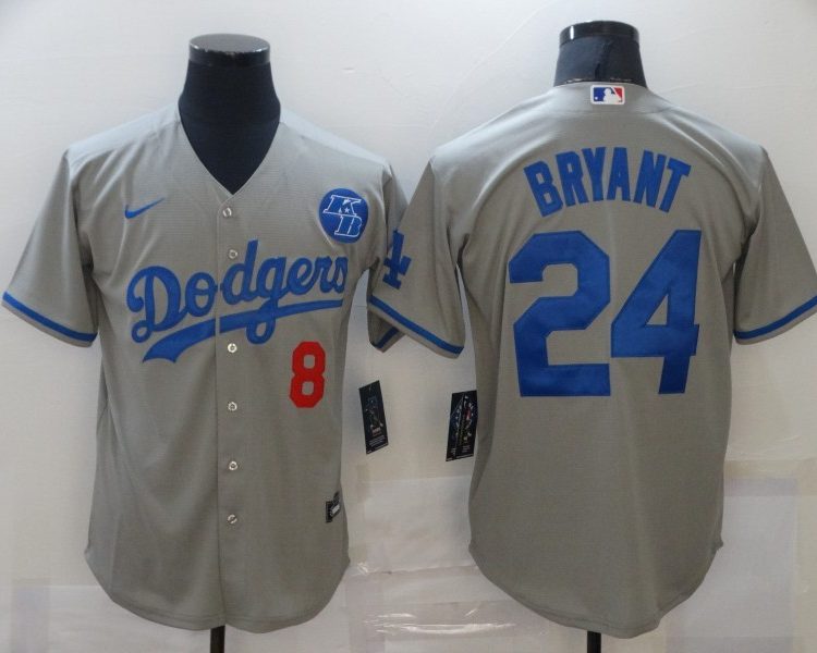 Men's Los Angeles Dodgers Kobe Bryant #8-24 Gray Jersey