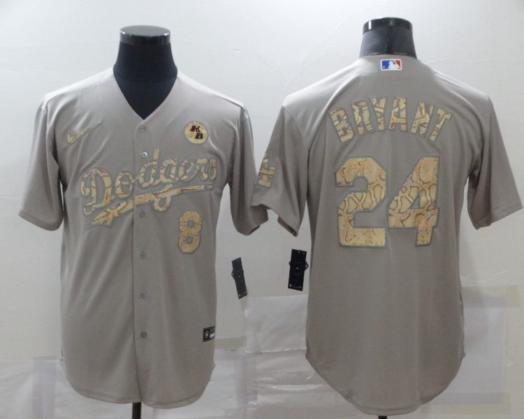 Men's Los Angeles Dodgers Kobe Bryant #8-24 Gray Stitched Jersey