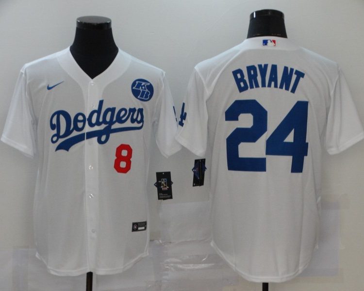 Men's Los Angeles Dodgers Kobe Bryant #8-24 White Baseball Jersey