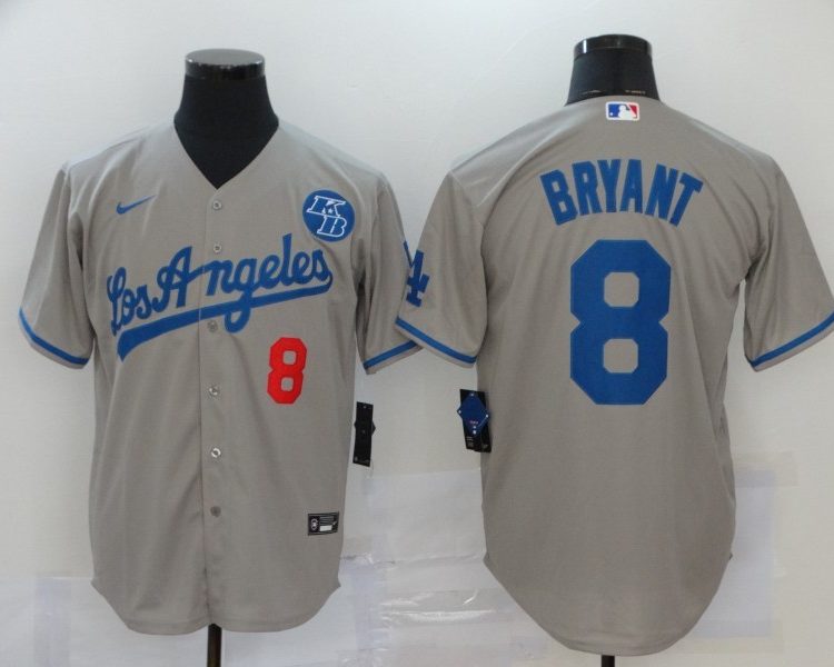 Men's Los Angeles Dodgers Kobe Bryant #8 Gray Baseball Jersey