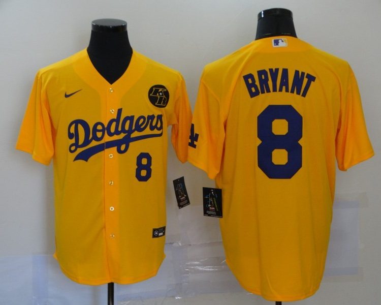 Men's Los Angeles Dodgers Kobe Bryant #8 Yellow Baseball Jersey